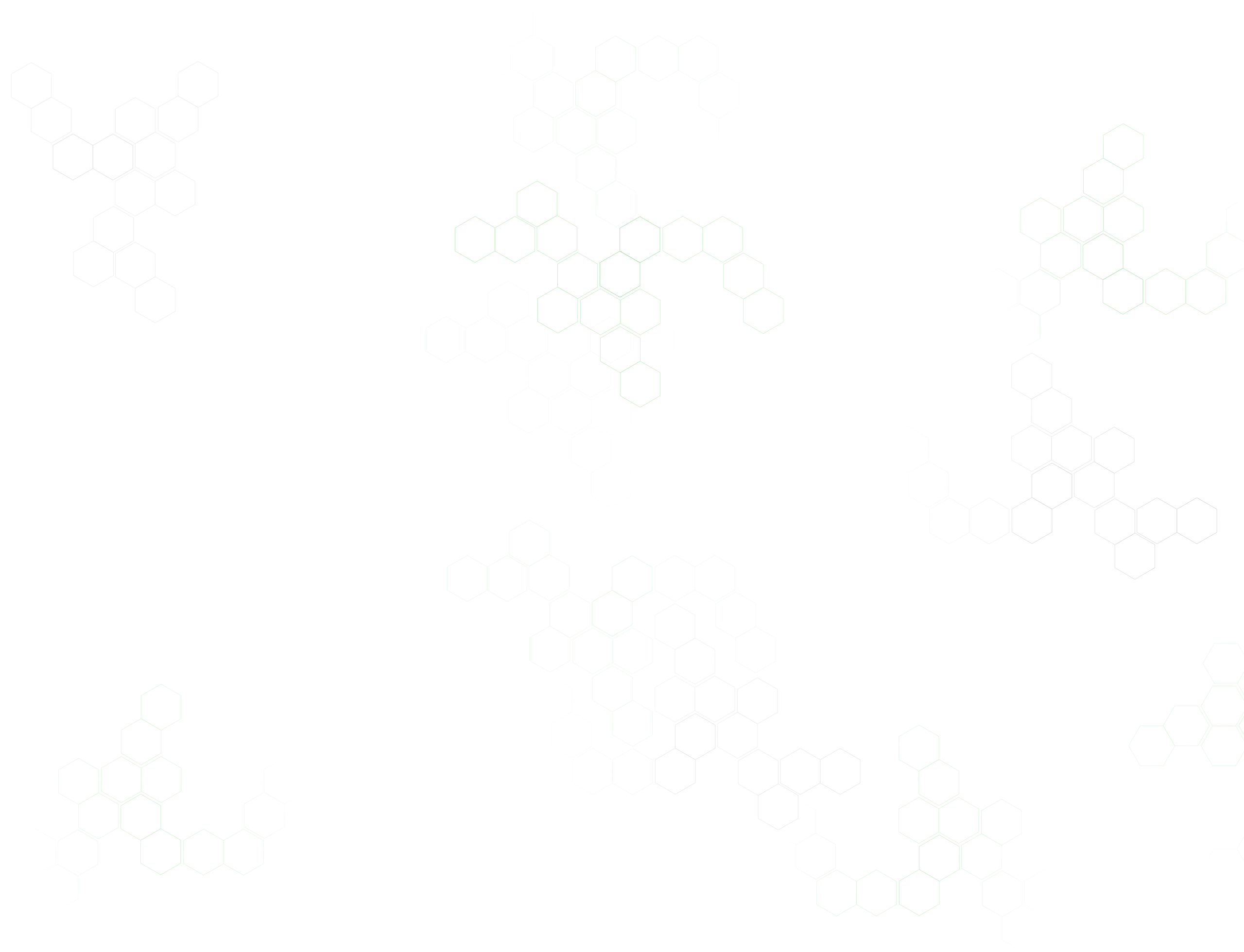 Abstract pattern of interconnected hexagonal outlines in white and green on a black background.