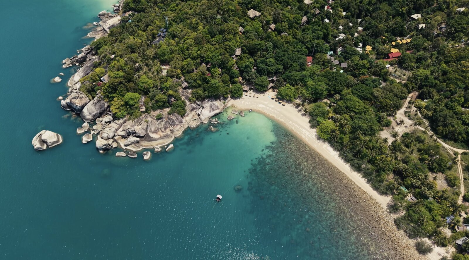 Aerial of Haad Tien beach and reef, Koh Phangan