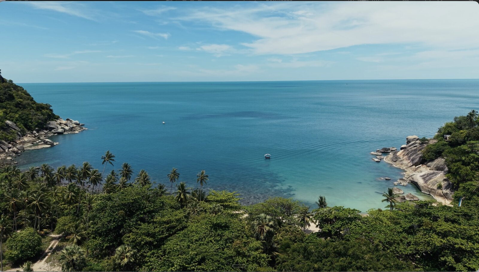 Aerial of Haad Tien bay, Koh Phangan — the quiet bay near the Full Moon Party