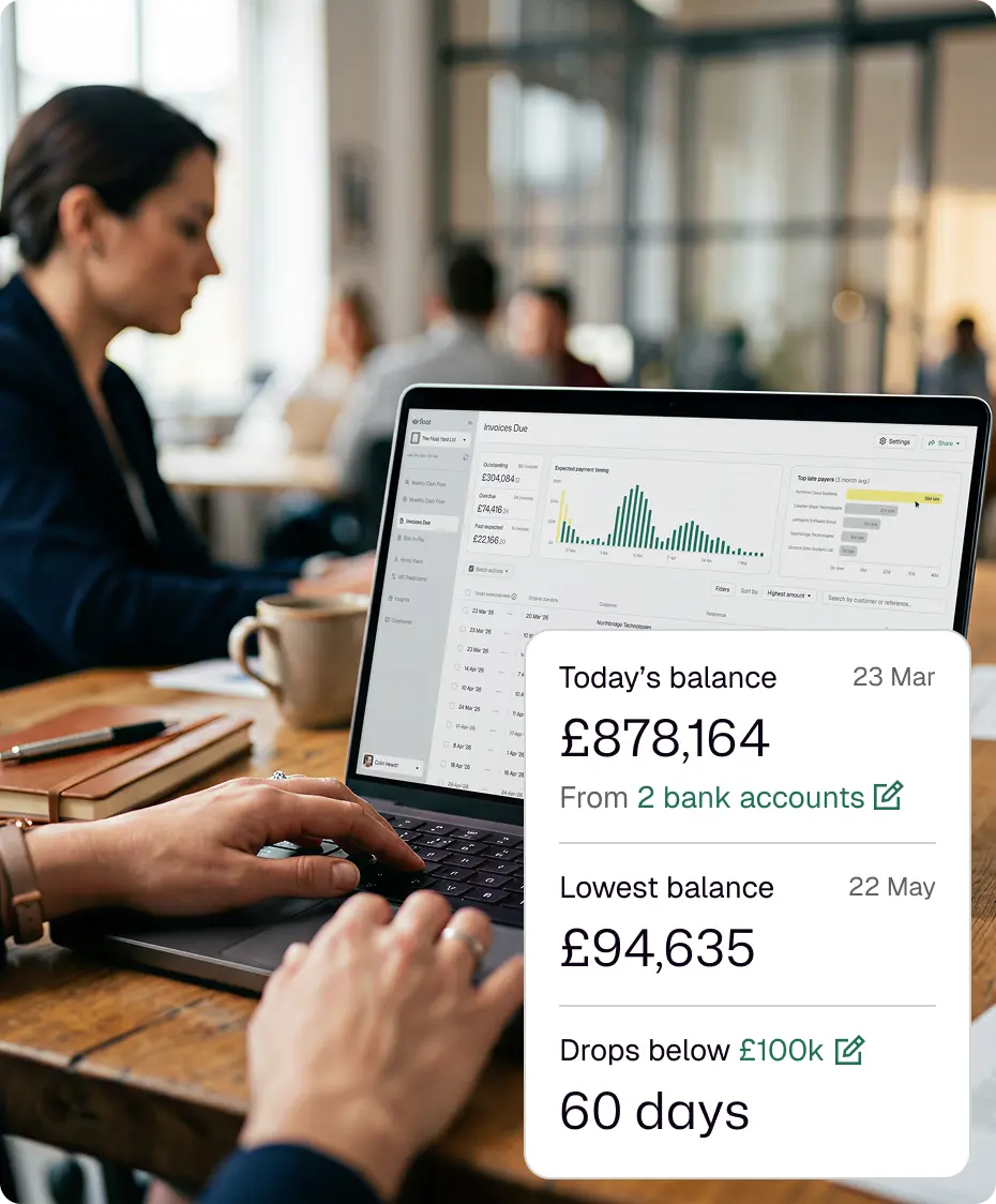 Screenshot of Float's cash flow forecast dashboard in real-world use