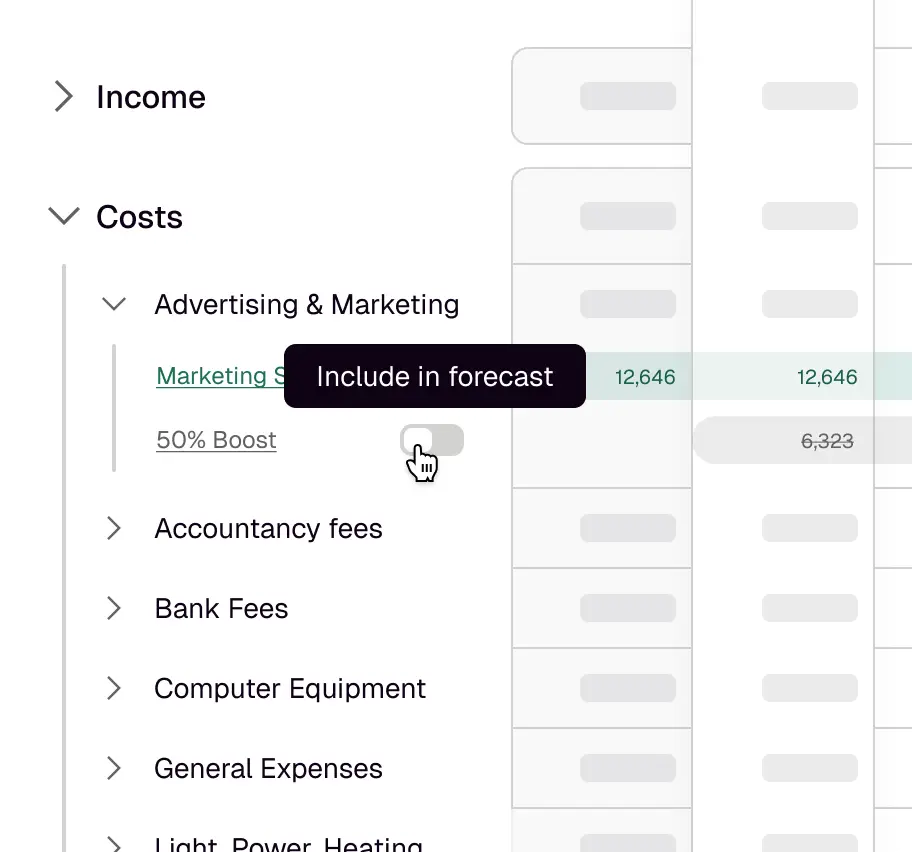 Product screenshot of Float's scenario planning feature