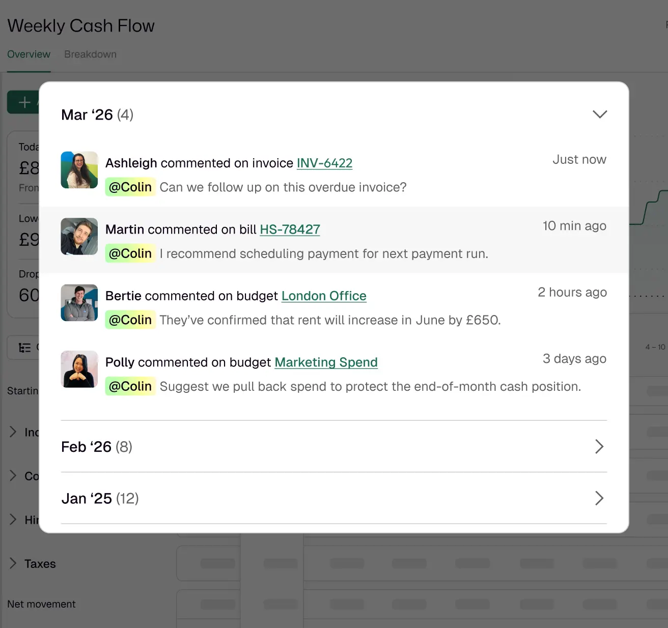 Screenshot of Float's collaboration feature showing tagging a teammate