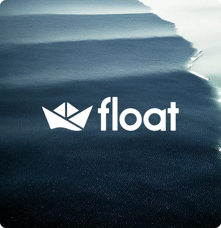 Float logo over a sea background