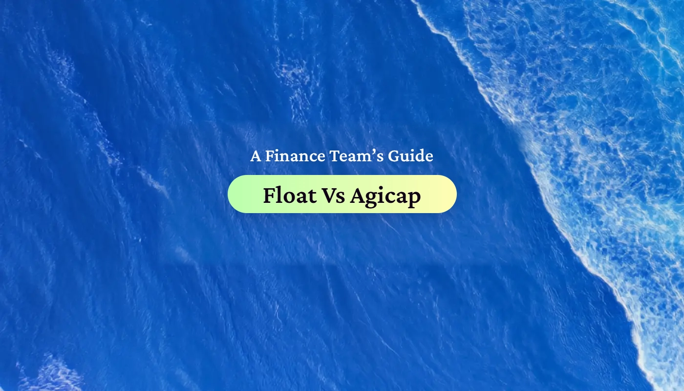 A finance team's guide title card reading 'Float Vs Agicap — For Finance Teams On Xero And QBO' — Float blog cover image