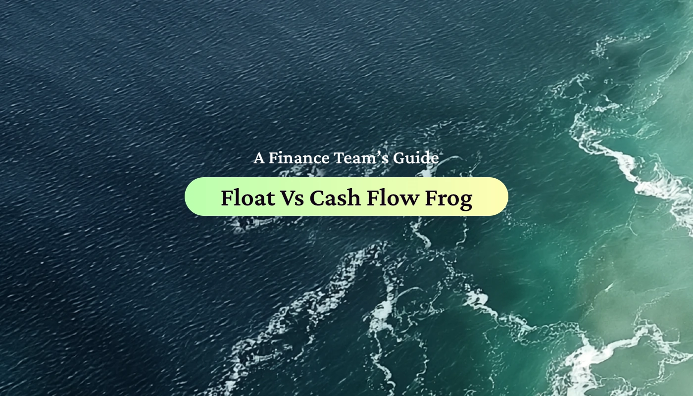 Title card reading 'Float Vs Cash Flow Frog: A Cash Flow Forecasting Comparison' on Float's navy hero background