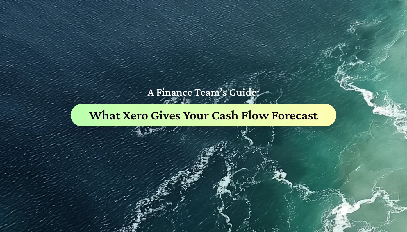 Abstract navy seascape hero for Float's explainer on what Xero gives a cash flow forecast and what the finance team adds