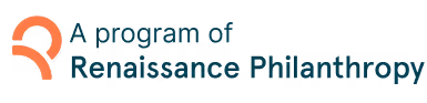 Logo with orange circular icon and text: A program of Renaissance Philanthropy.