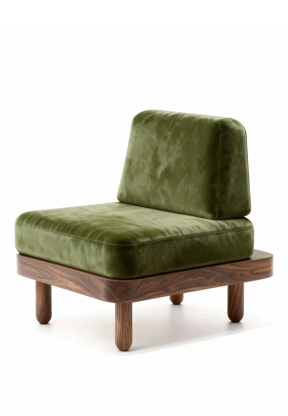 Chauffeuse Lukan de Christian Signorel, velours de coton et chêne massif teinté noyer, coloris Vert