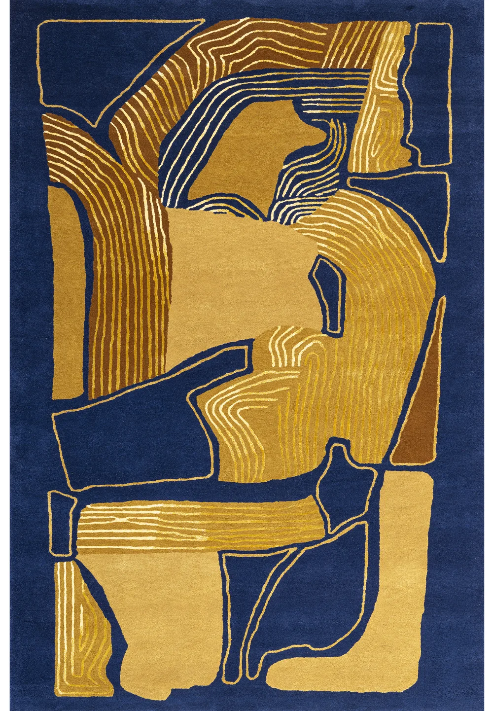 Tapis Champ de blé Bleu Or de Sophie Tolachides, laine et tencel