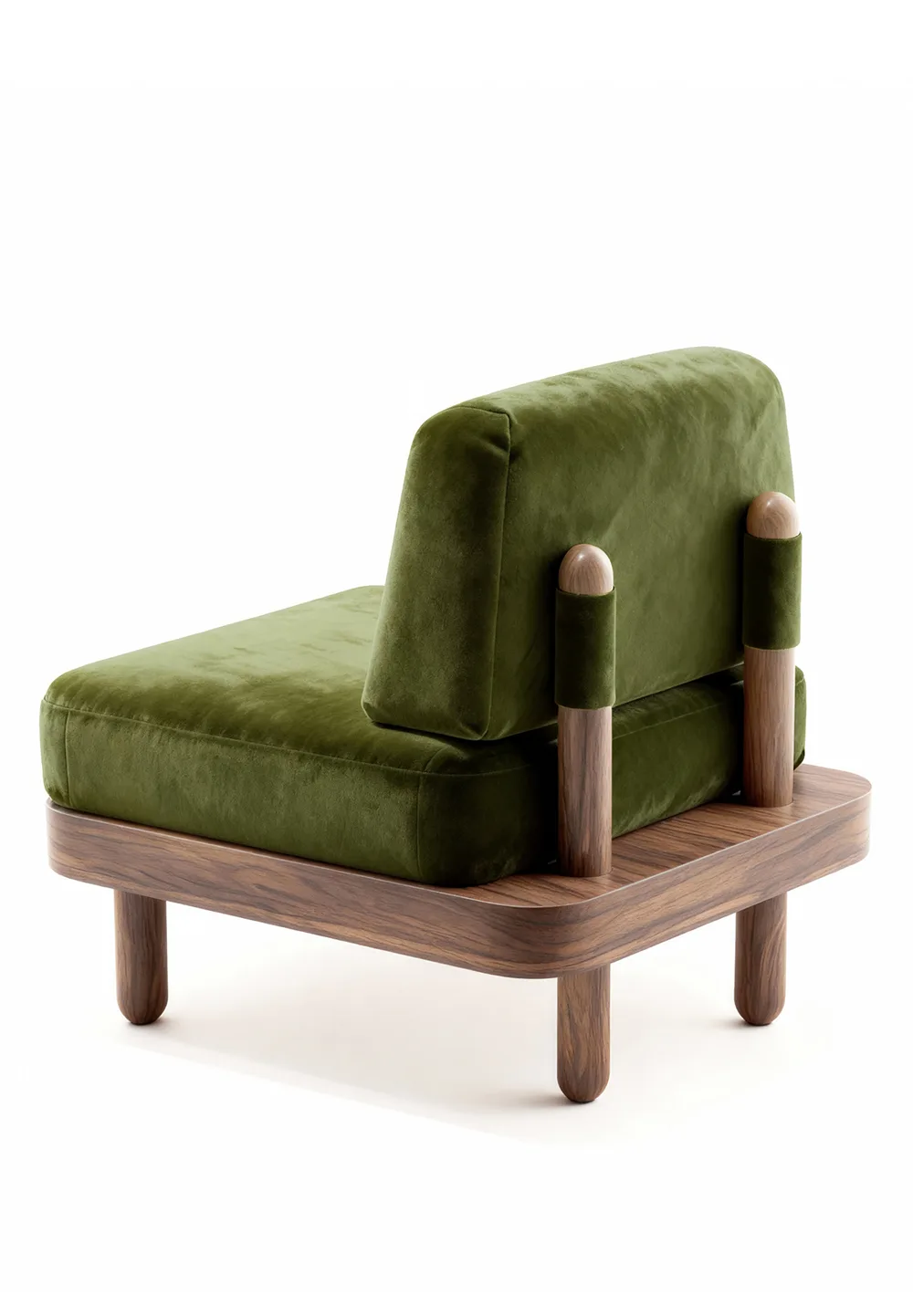Chauffeuse Lukan de Christian Signorel, velours de coton et chêne massif teinté noyer, coloris Vert
