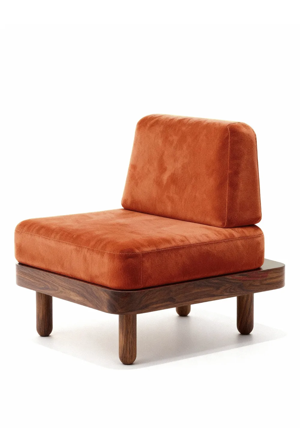 Chauffeuse Lukan de Christian Signorel, velours de coton et chêne massif teinté noyer, coloris Terracotta