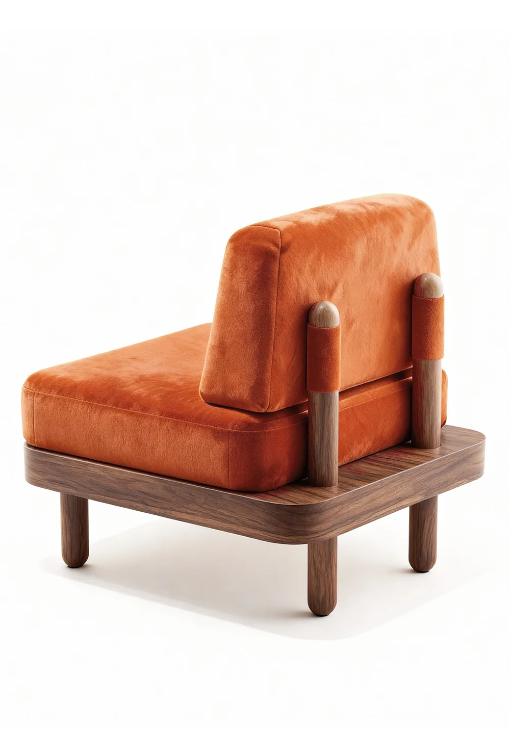 Chauffeuse Lukan de Christian Signorel, velours de coton et chêne massif teinté noyer, coloris Terracotta