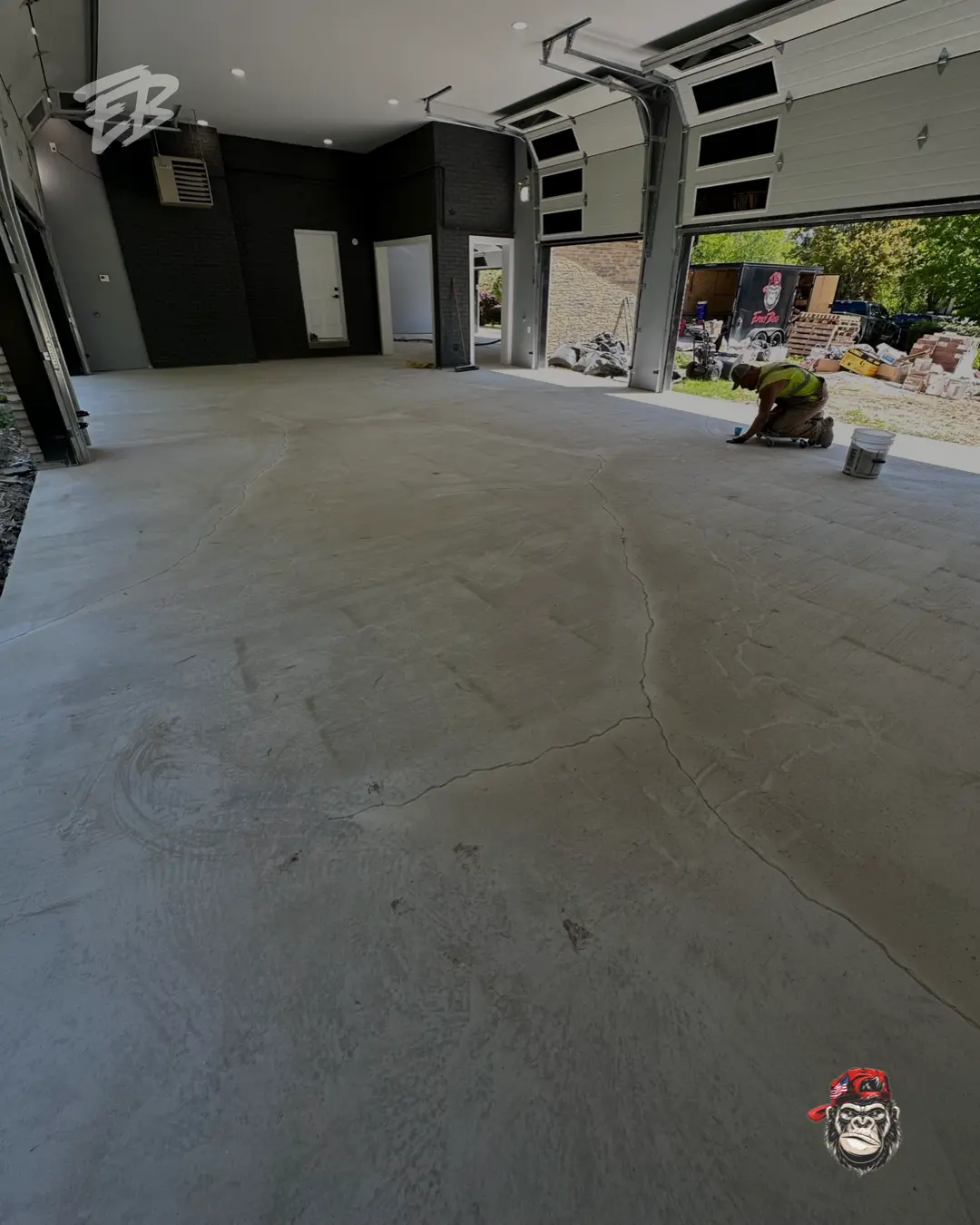 Concrete crack repair preparation during a garage floor coating project near Griffin Road in Davie Florida.