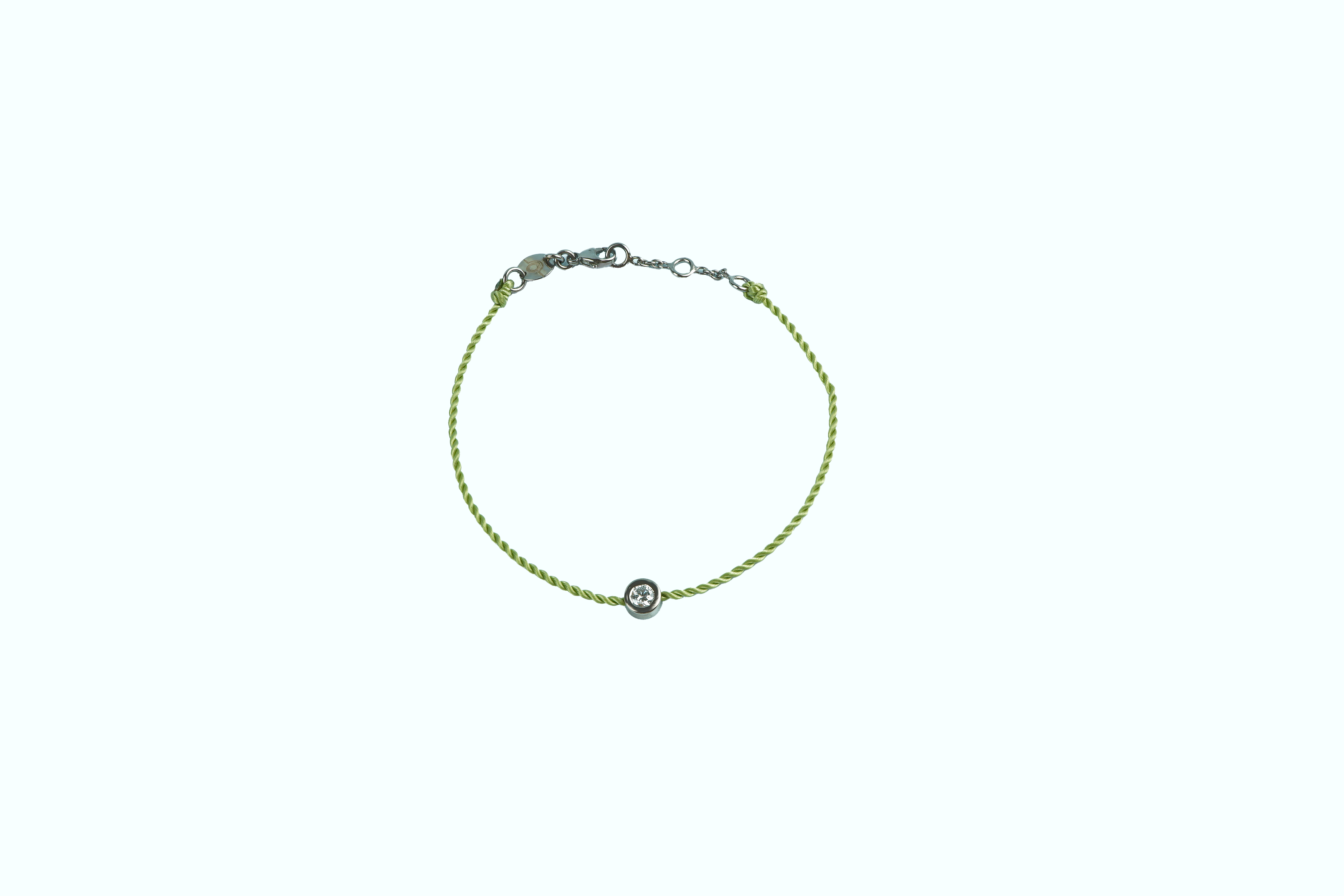 Bracelet ONE, cordon vert clair, or blanc 18 carats, diamant serti clos