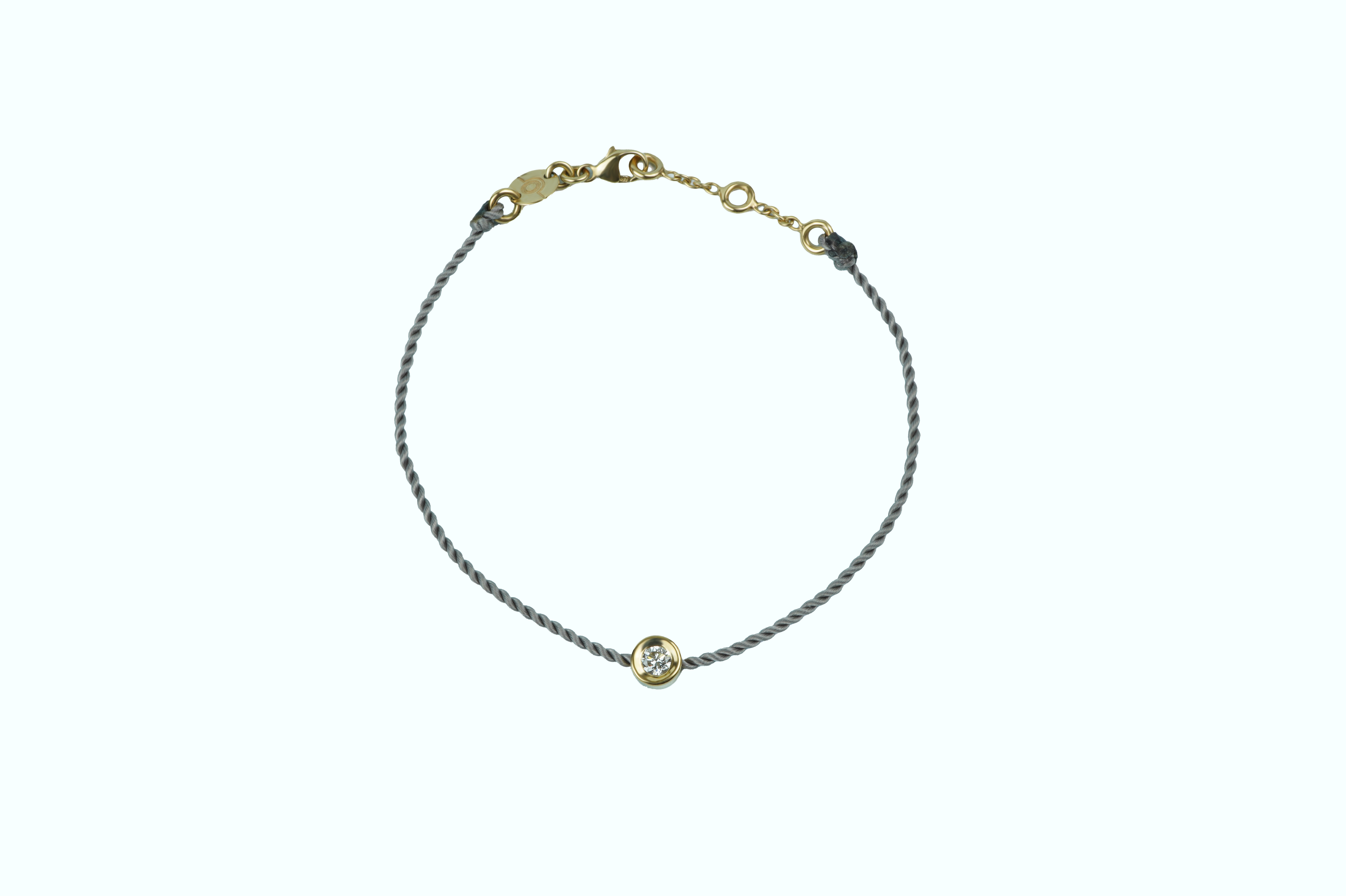 Bracelet ONE, cordon gris, or jaune 18 carats, diamant serti clos