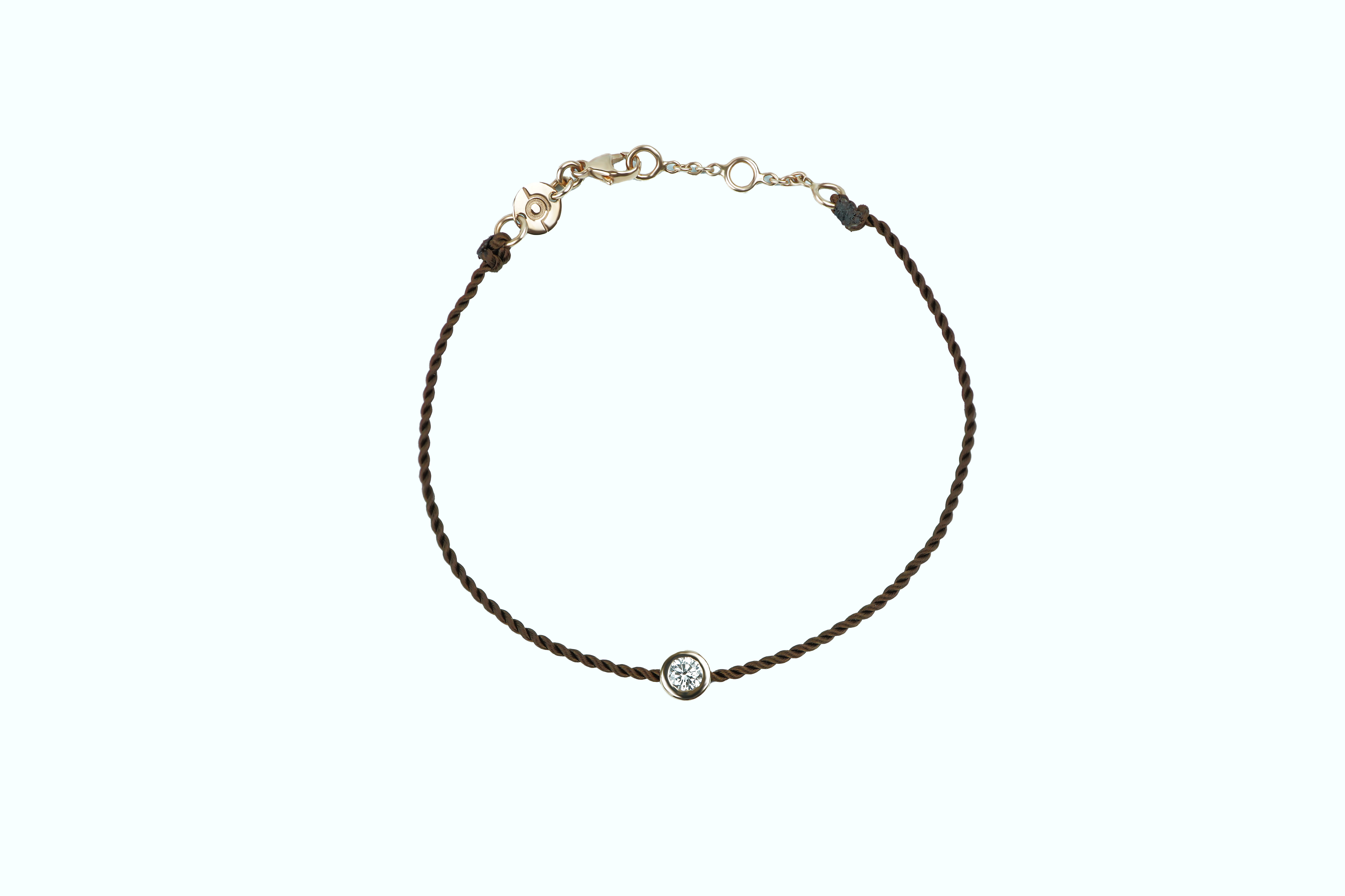 Bracelet ONE, cordon chocolat, or rose 18 carats, diamant serti clos