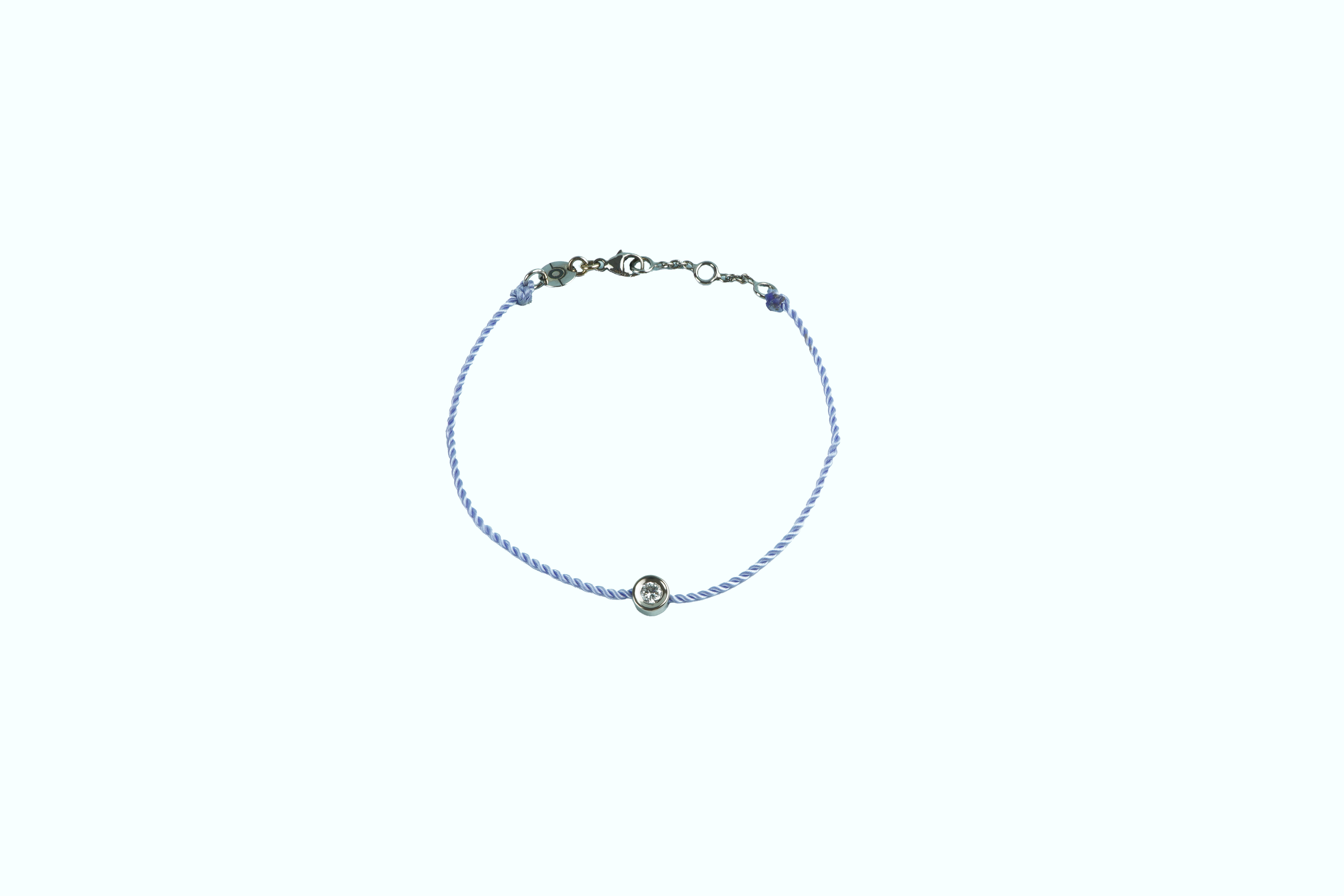 Bracelet ONE, cordon lavande, or blanc 18 carats, diamant serti clos