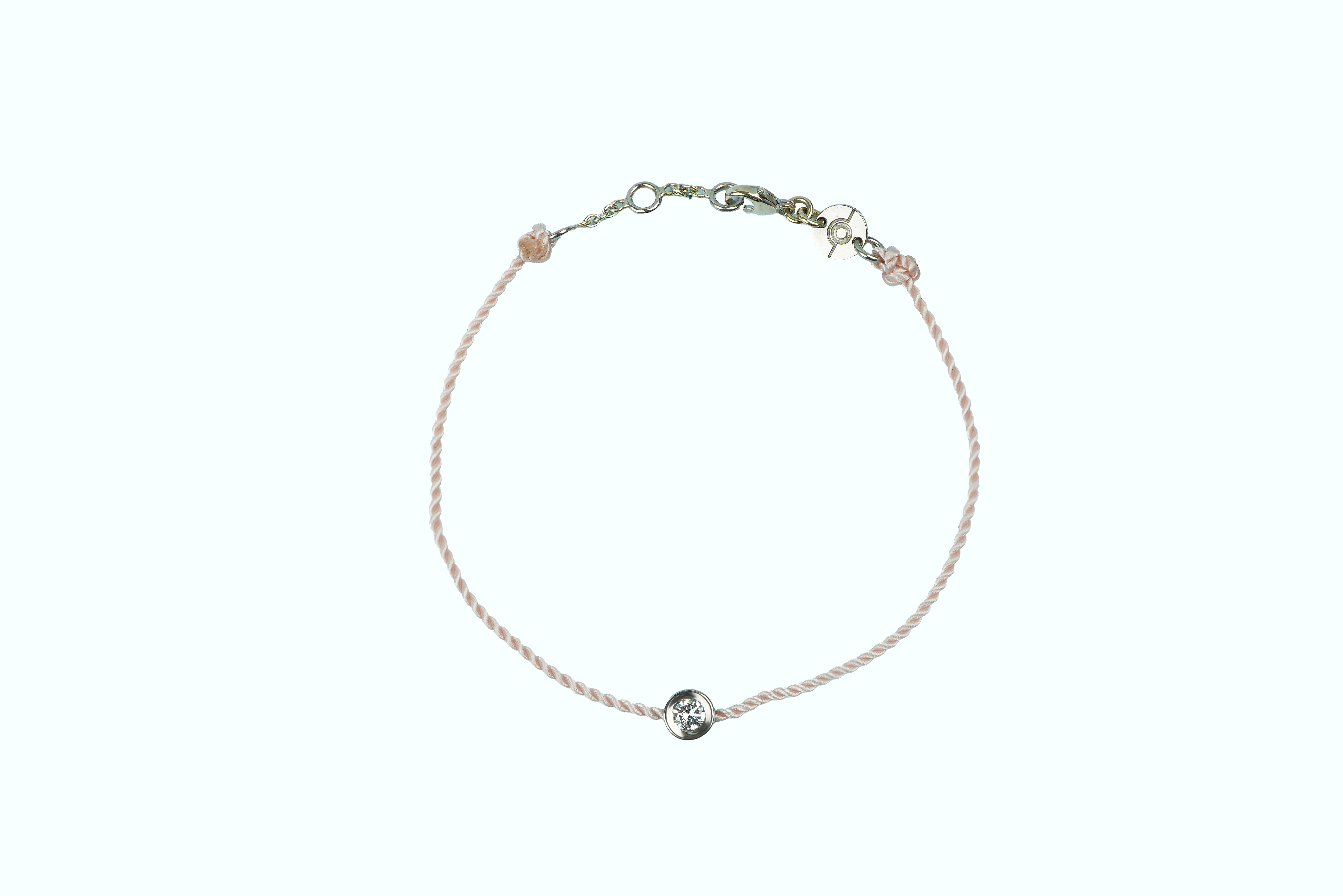Bracelet ONE, cordon rose clair, or blanc 18 carats, diamant serti clos
