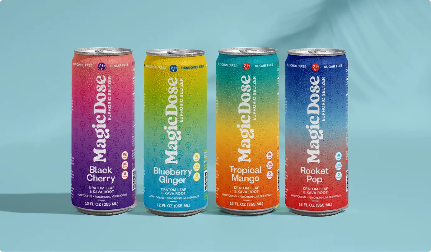 Magic Dose lineup of four flavor cans