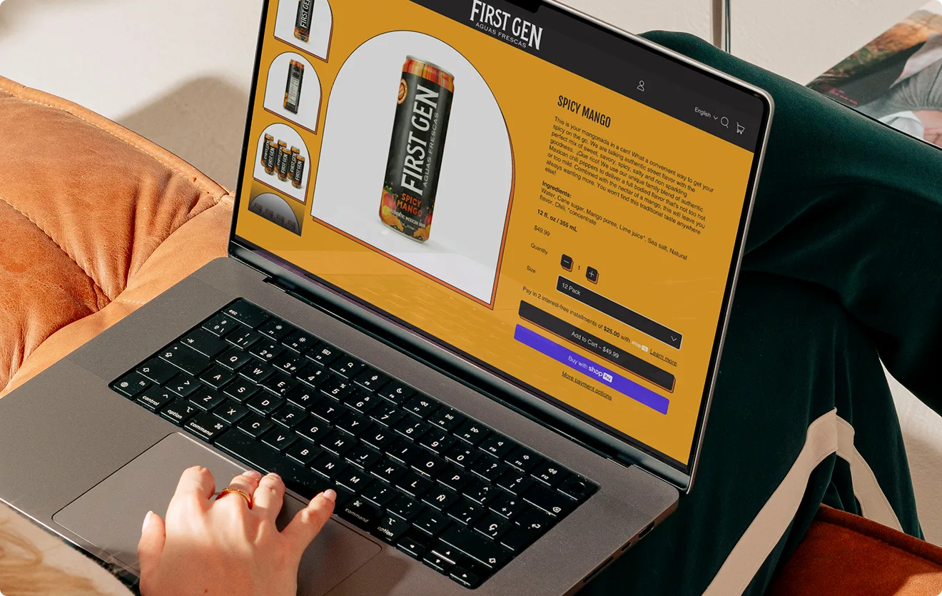 First Gen Shopify product page on a laptop