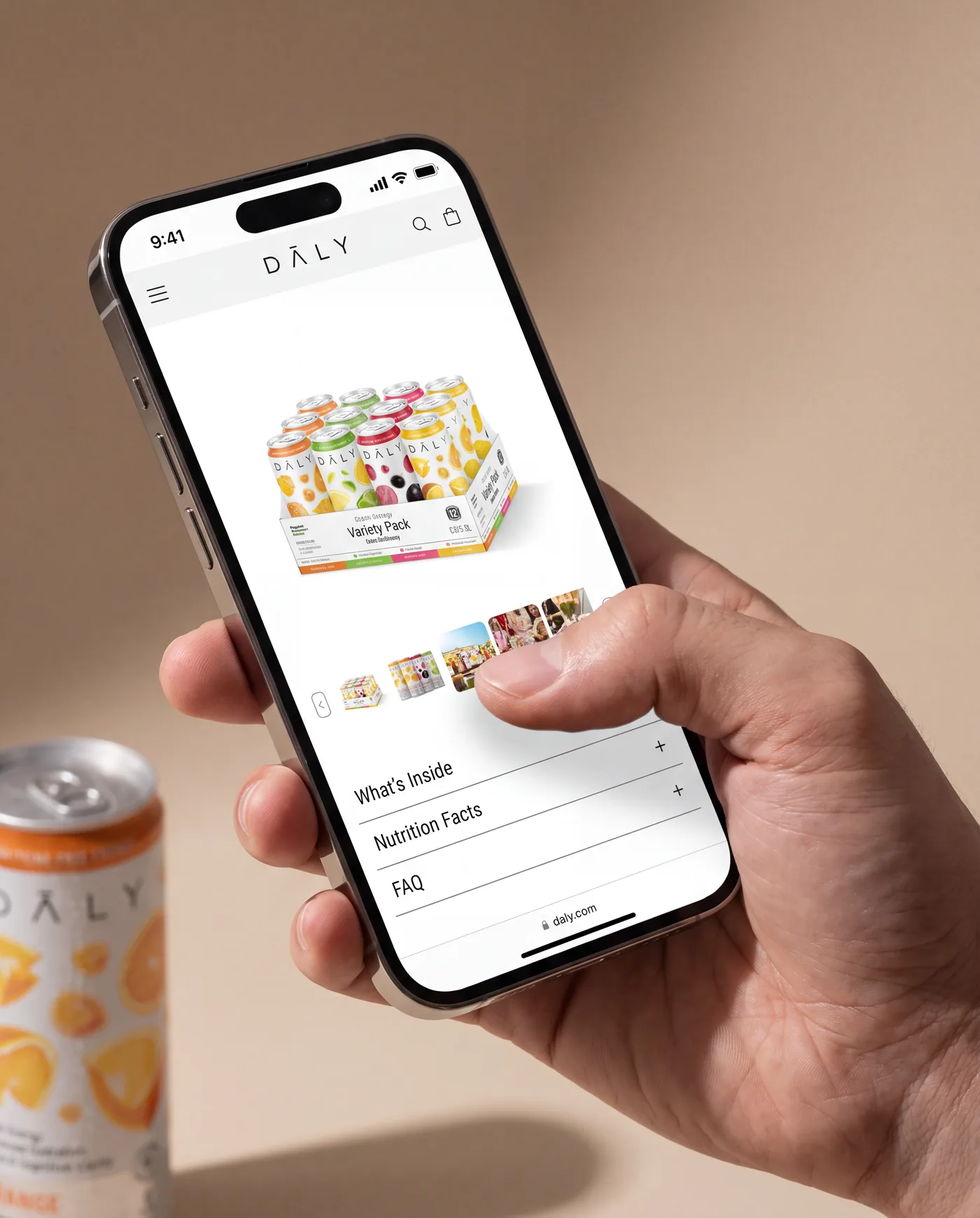 DALY product page on a phone
