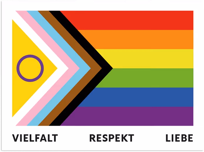 Die Intersex Inclusive Pride Flagge mit der Aufschrift " Vielfalt, Respekt, Liebe"
