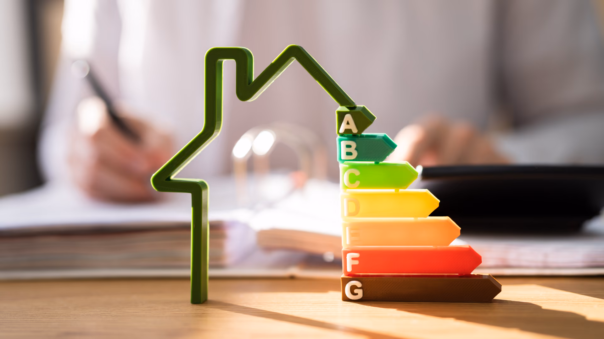 Modell-Haus mit der Energieeffizienz-Skala