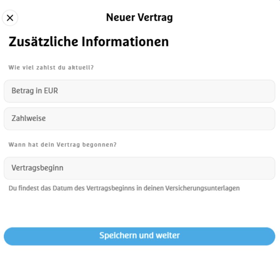 Optionale weitere Vertragsdaten simplr Versicherungsmanager