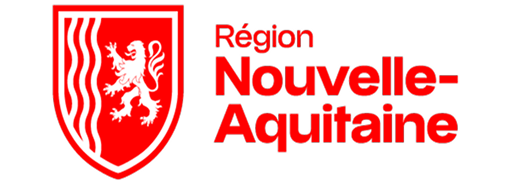 Logo de la Région Nouvelle-Aquitaine avec un lion et des lignes ondulées rouges.
