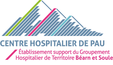 Logo du Centre Hospitalier de Pau avec texte d'appui au Groupement Hospitalier de Béarn et Soule.