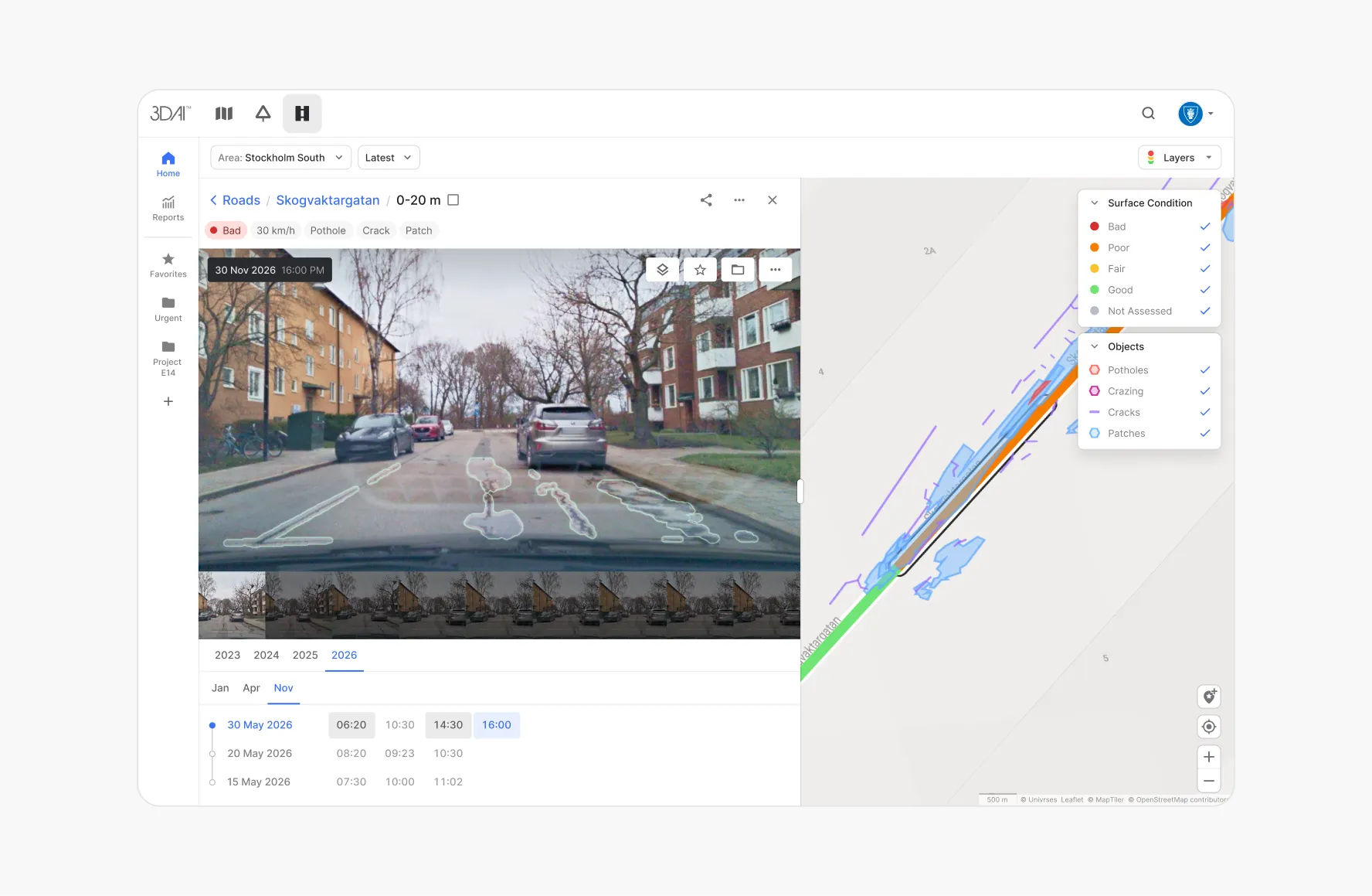 Road condition monitoring with 3D reconstruction and high
frequency road data