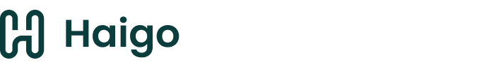 Logo Haigo avec un symbole stylisé formant un H vert foncé à gauche du texte.
