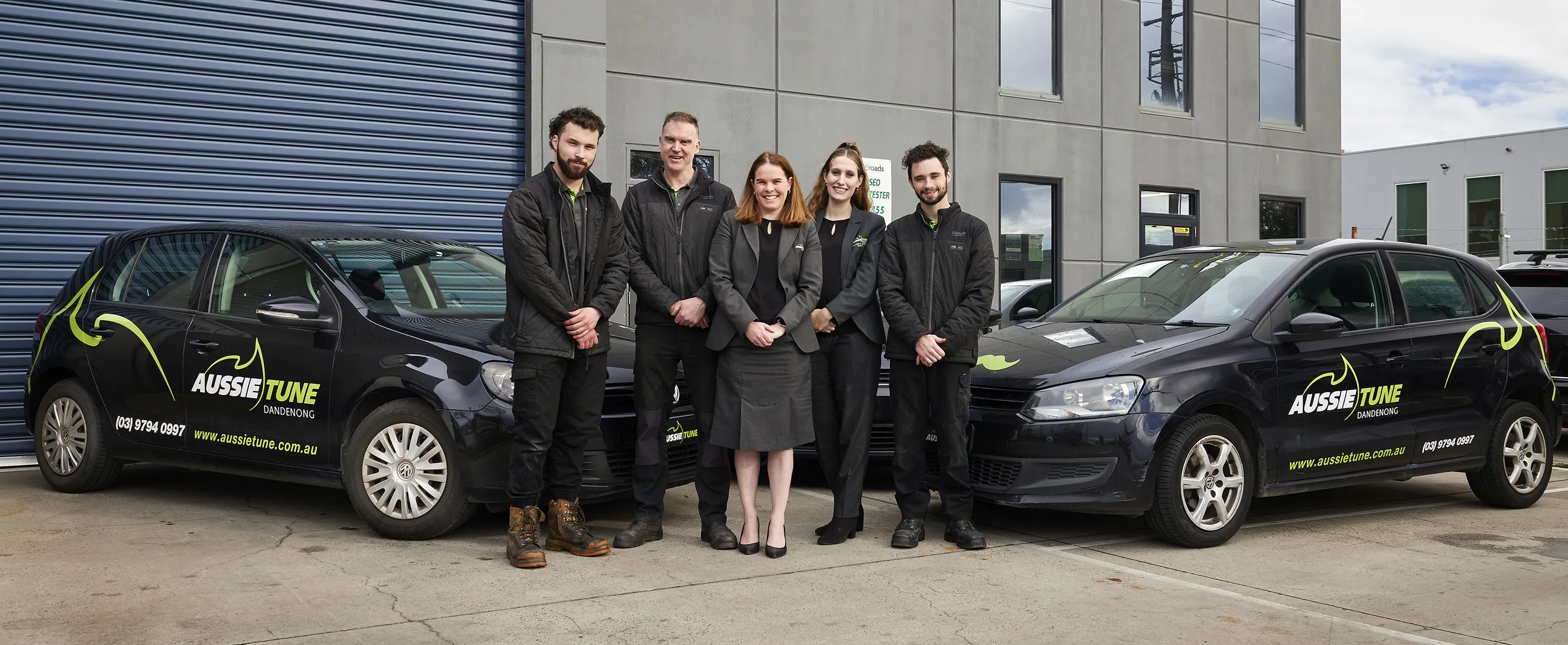 The Aussie Tune team outside of their workshop in Dandenong