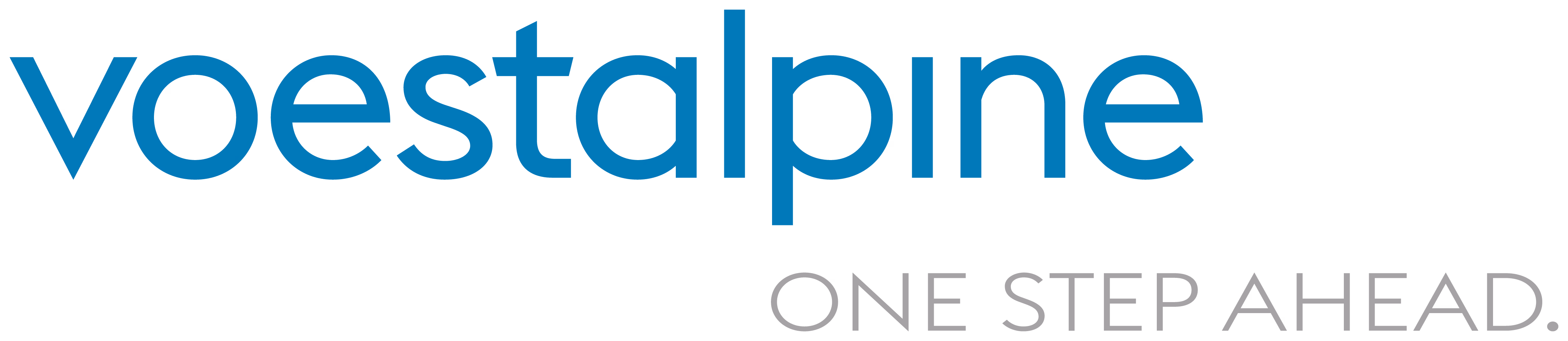 Voestalpine logo with the tagline 'One Step Ahead' below it.