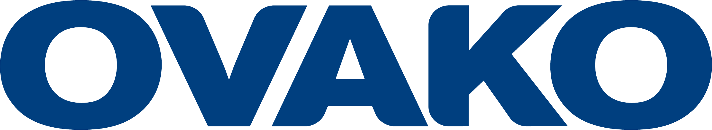 Ovako company logo in bold blue uppercase letters.