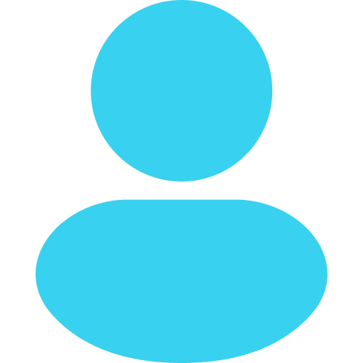 Simple blue user profile icon with a circle head and rounded rectangle body on a white background.