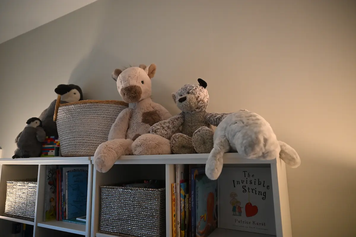 Shelf with stuffed animals and toys