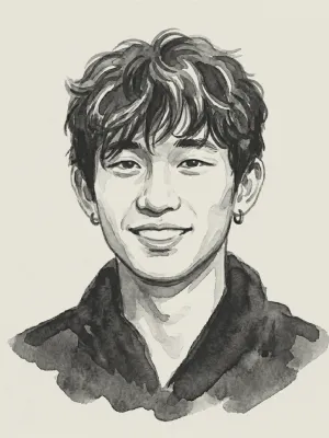 Black and white watercolor portrait of Kelvin Cui