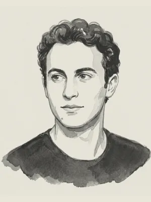 Black and white watercolor portrait of Founder Stevan Schwartz backed by Daybreak
