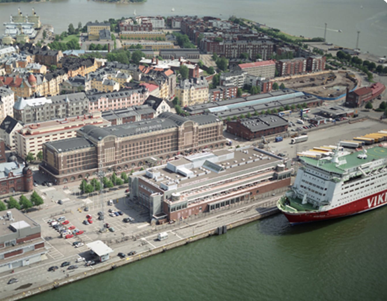 Aerial view of Marina Congress Center and the Katajanokka waterfront in Helsinki