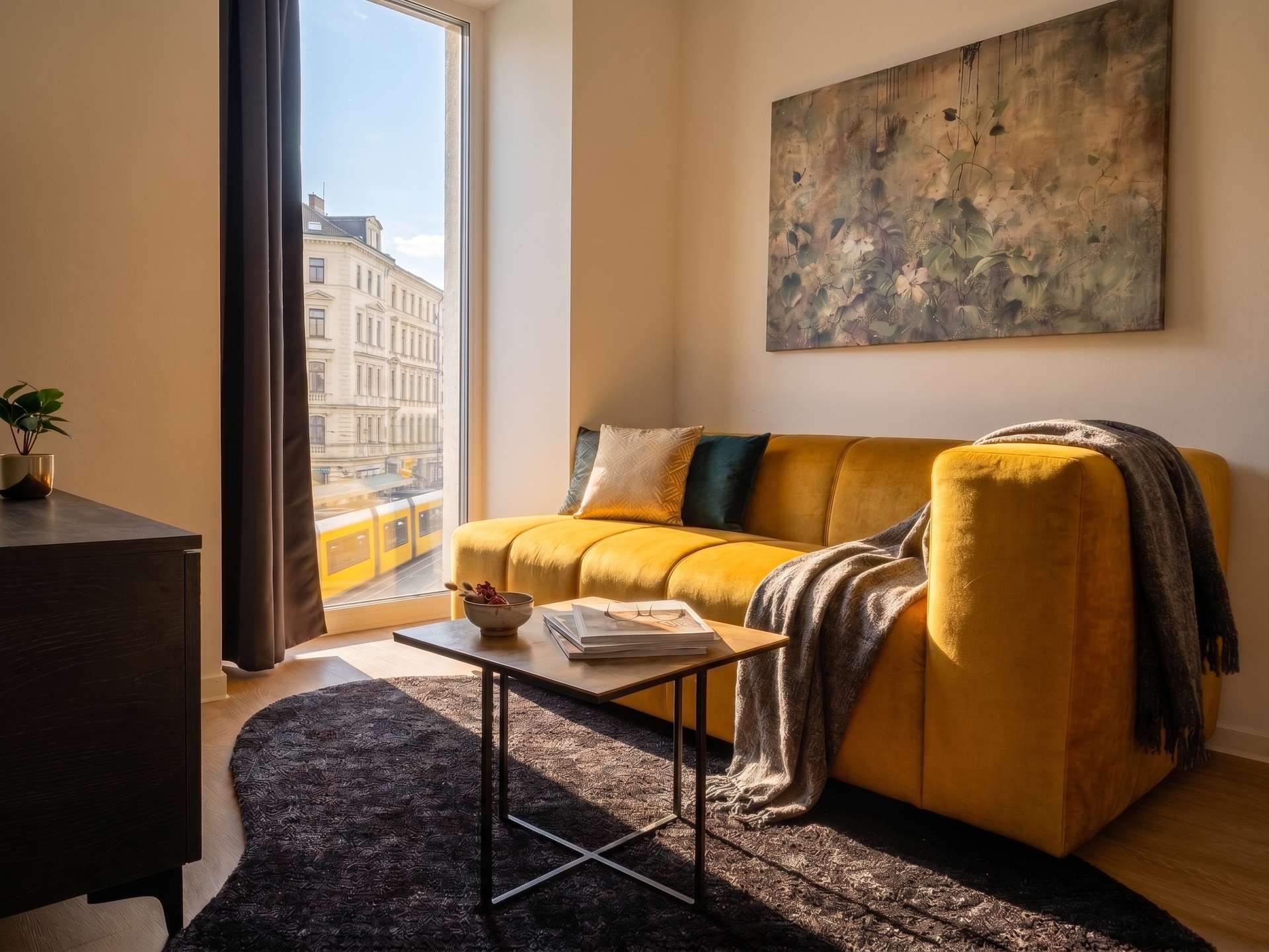 Wohnzimmer mit Samtcouch