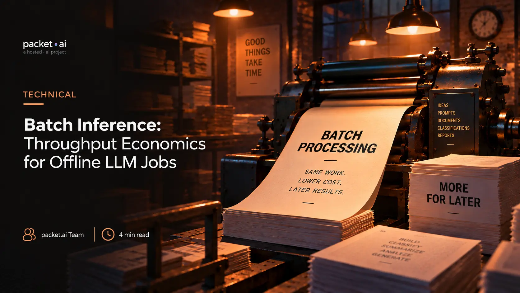 Batch inference offline LLM jobs 50 percent discount — packet.ai