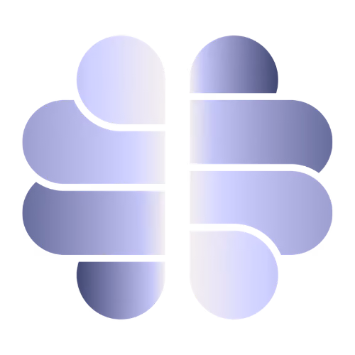 Abstract brain shape composed of rounded, soft-edged segments in gradient purple tones.