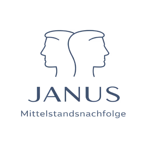 Logo with two back-to-back human profiles above the text 'JANUS Mittelstandsnachfolge'.
