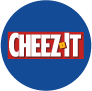 Cheez-It logo with white letters on red background inside a blue circle.