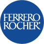 Ferrero Rocher brand logo with white text on a blue circular background.