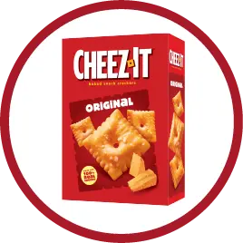 Box of Cheez-It Original baked snack crackers with images of square crackers on the packaging.
