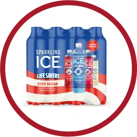 Pack of Sparkling Ice Life Savers zero sugar flavored water bottles with vitamins and antioxidants.