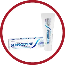 Sensodyne toothpaste box and tube labeled for sensitive teeth and enamel repair.