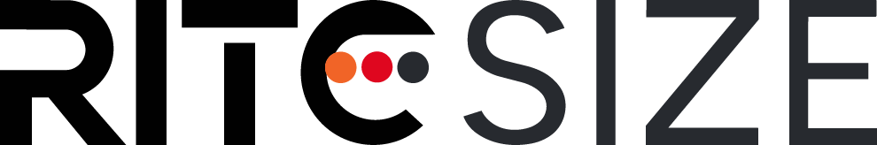 RI|C SIZE logo with stylized letters and three colored dots inside the letter C.